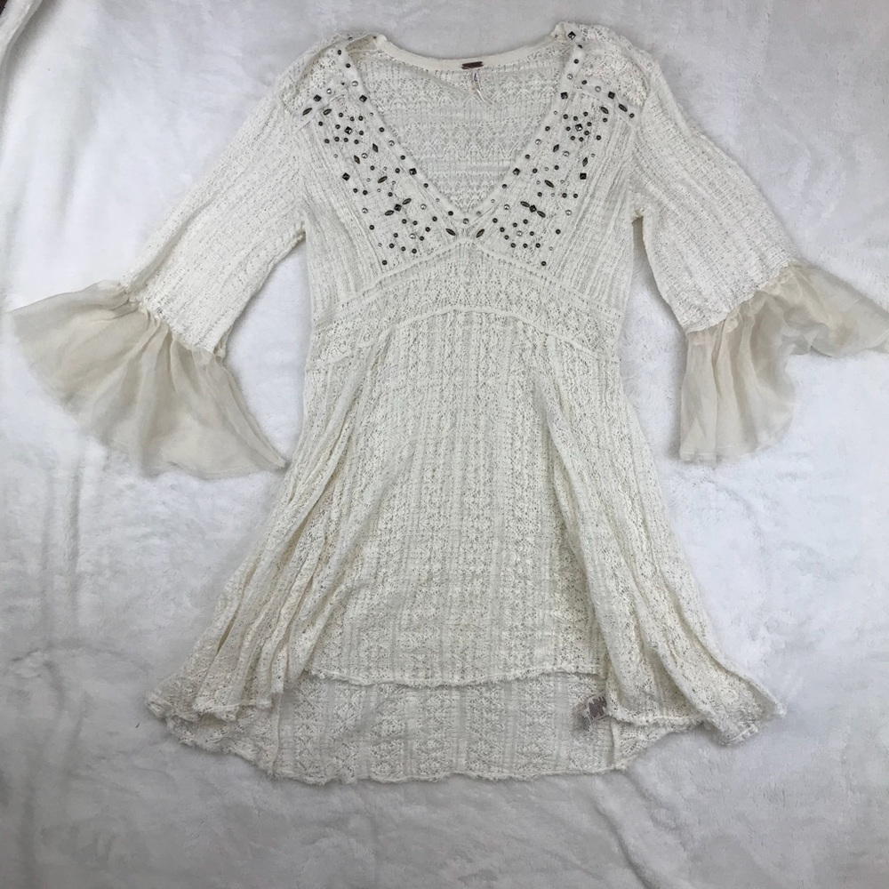 🌸NWOT Free People Cream Studded Crochet Dress - Picture 2 of 5